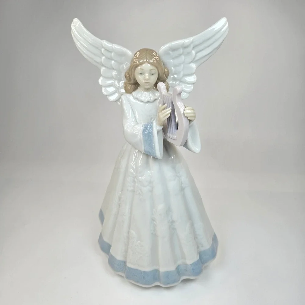 Vintage MINT Lladro Heavenly Harpest 5830 Angel‎ with Lyre Figurine Tree Topper